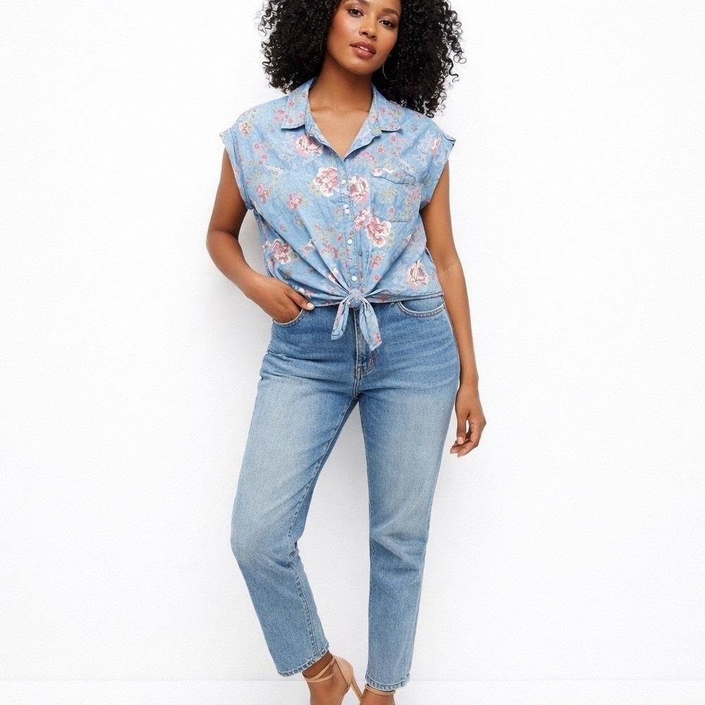 Highway Floral Print Tie-Front Top Button Down Shirt M Festival Cottagecore Y2K